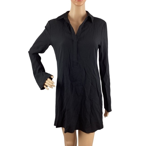 Theory Mini Dress Black Rosina Crepe 2 Long Sleeve Flared Hem Size 4 - Picture 1 of 7